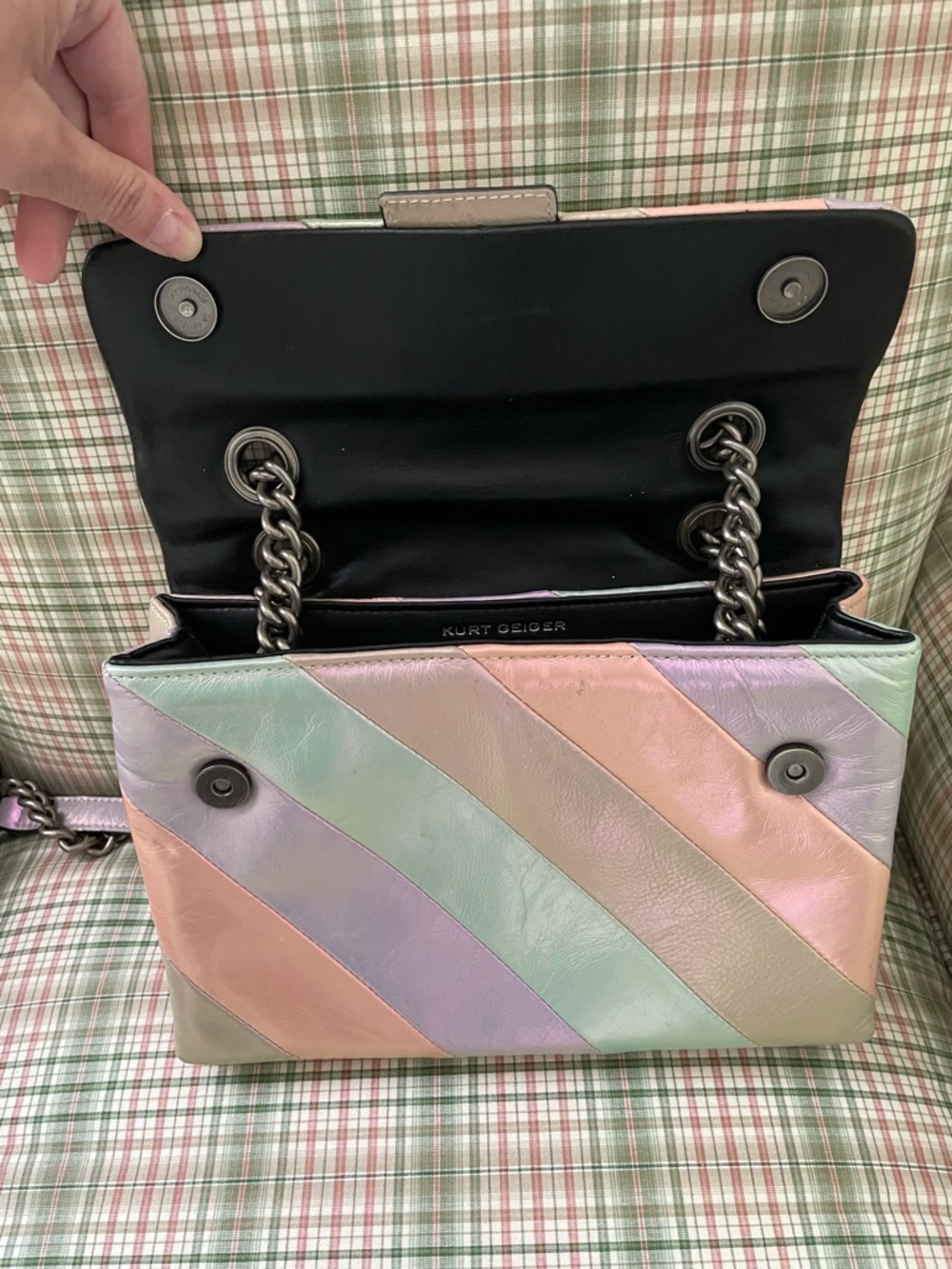 Kurt Geiger London Kensington Iridescent Pastel Stripe Leather Shoulder Bag - Picture 5 of 15